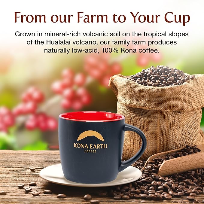 Kona Earth - Private Estate Farm Fresh, 100% Kona Coffee, Medium Dark Roast Coffee, Single-Estate Grown Micro-Batch-Roasted Whole Coffee Beans, 1 lbs. (Pack of 1) - HAWAIIAN HILLS -  - #tag1# - #tag2# - 