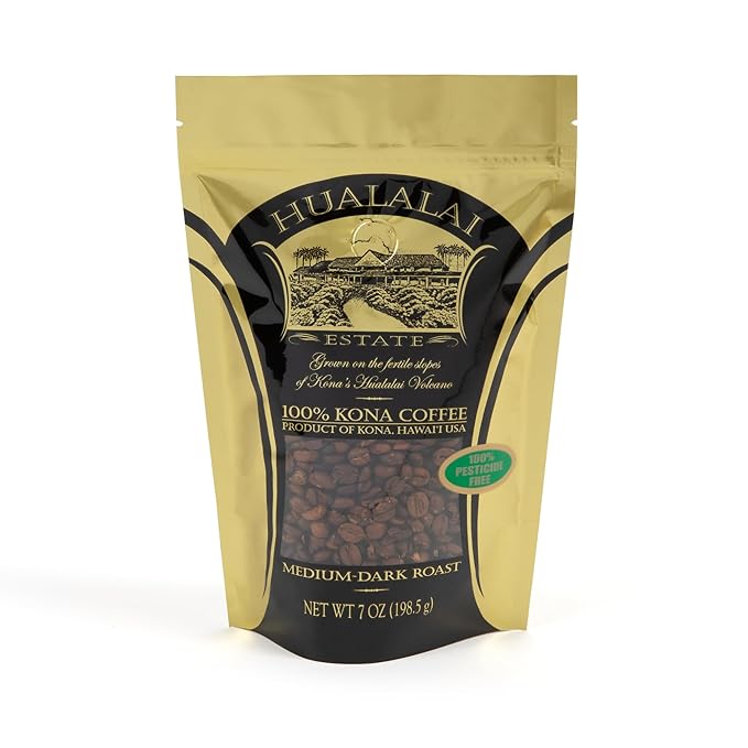 Reserve Hualalai Estate Whole Bean 100% Kona Coffee - Medium Dark Roasted Hawaiian Grown Beans - Pesticide-Free Gourmet Grade Premium Coffee (7 oz) - HAWAIIAN HILLS -  - #tag1# - #tag2# - 